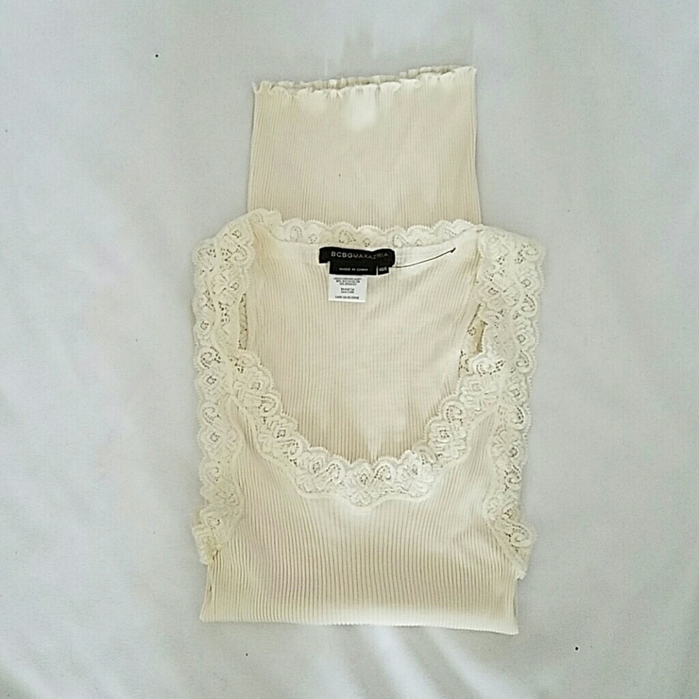 Ivory Lace BCBG Ribbed Tank Camisole Cami NWoT